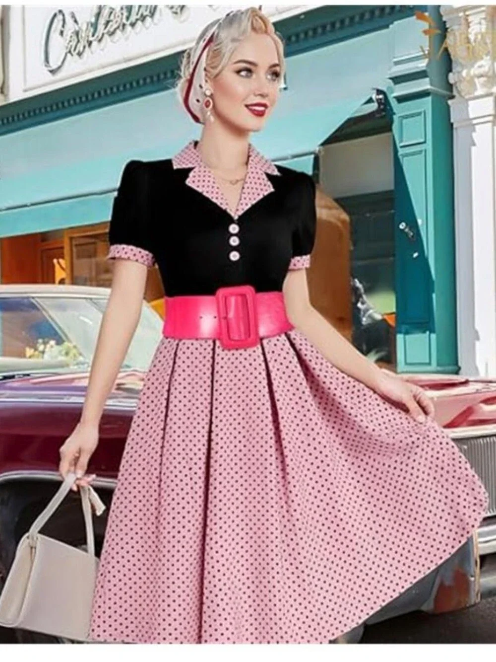 Women's Pink Patent Leather Wide Stretchy Vintage Style Waist Belt